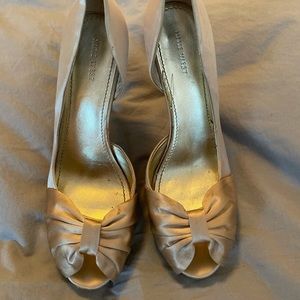 Champagne Satin Peep Toe Heels